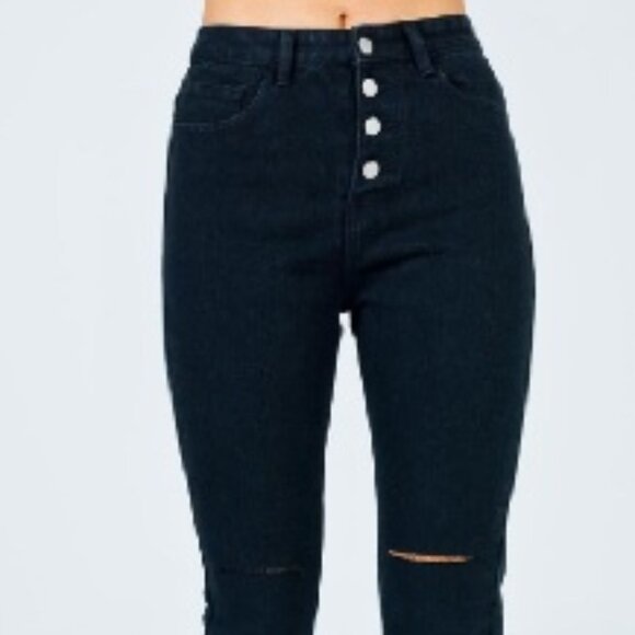 PRINCESS POLLY FALL IN LINE DENIM JEANS KNEE RIPS - Picture 1 of 2